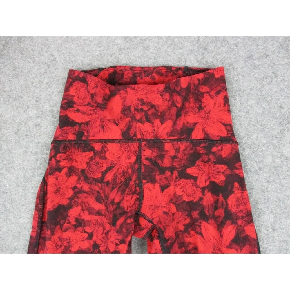 Lululemon Pants Womens 2 Red Black Train Times Floral Fast Pace Crop Leggings